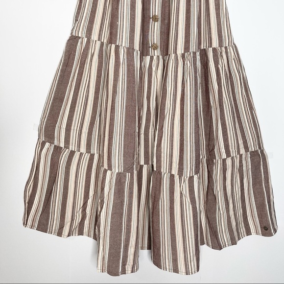𝅺new Roxy Breeze on By Brown Beige Stripe Button Up Tiered Dress US S - Picture 4 of 11
